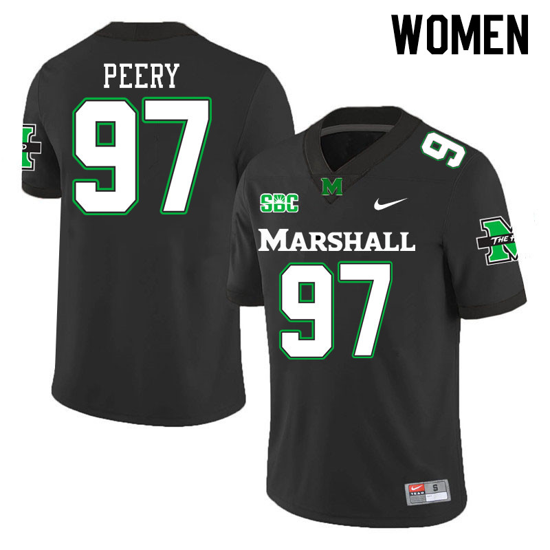 Women #97 Marco Peery Marshall Thundering Herd SBC Conference College Football Jerseys Stitched-Blac